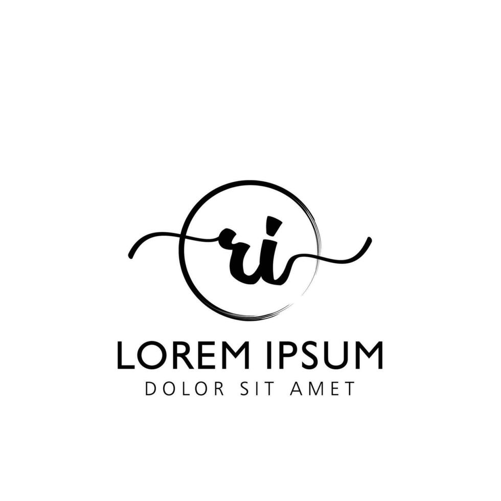 Letter RI Initial handwriting logo with signature and hand drawn style. vector