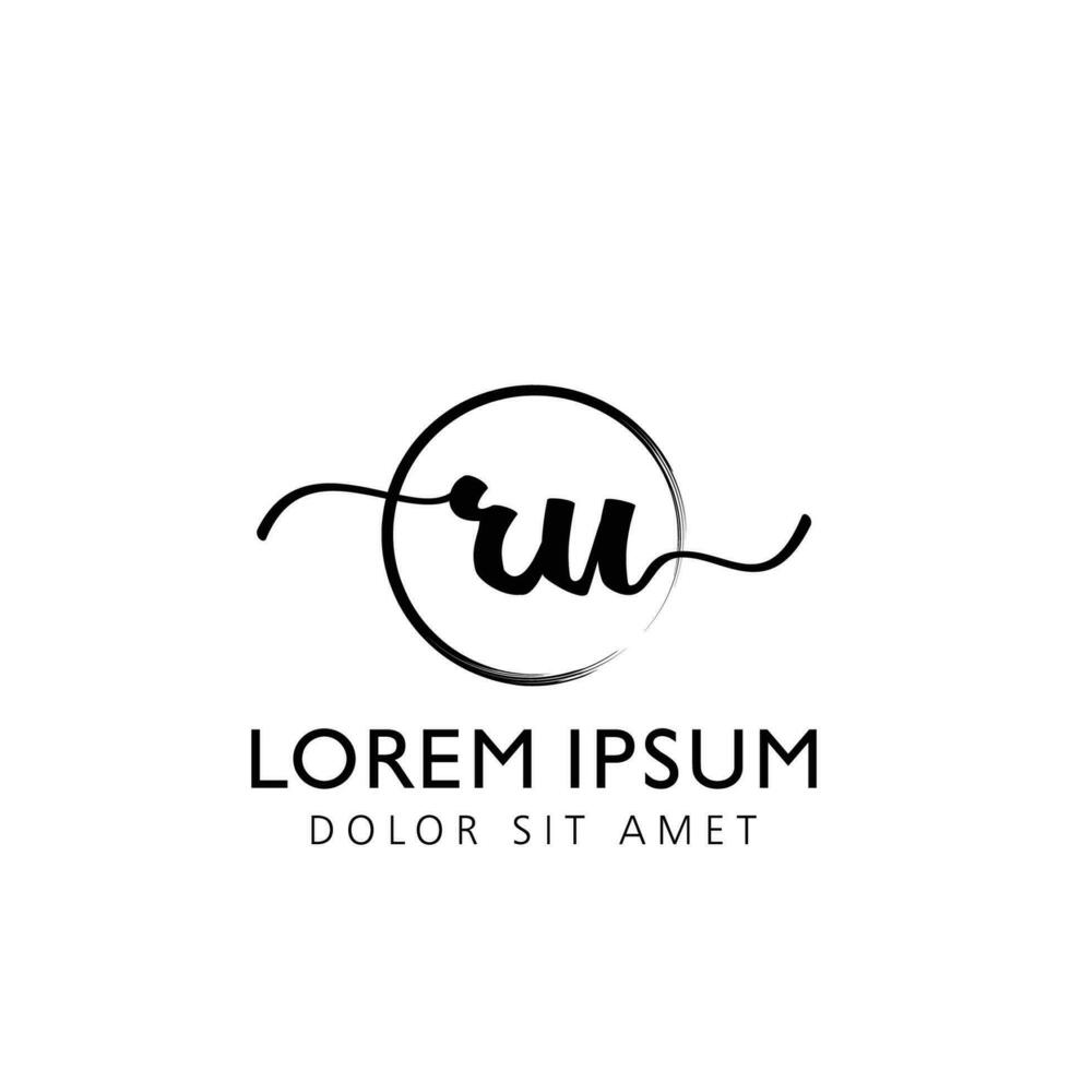 Letter RU Initial handwriting logo with signature and hand drawn style. vector