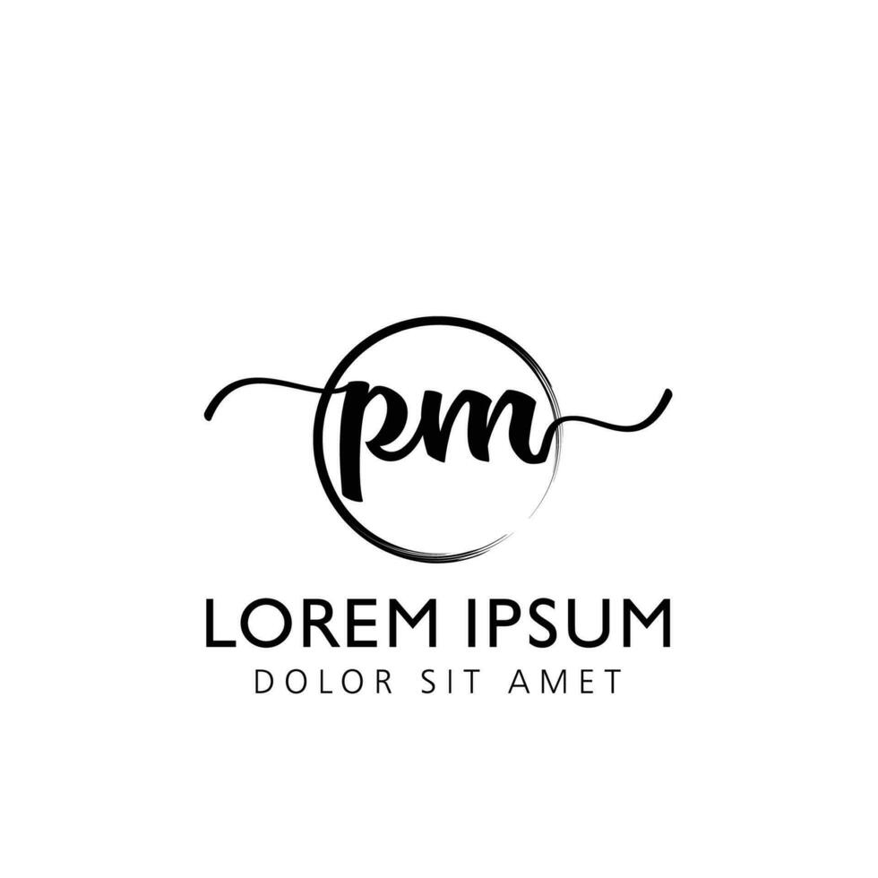 Letter PM Initial handwriting logo with signature and hand drawn style. vector