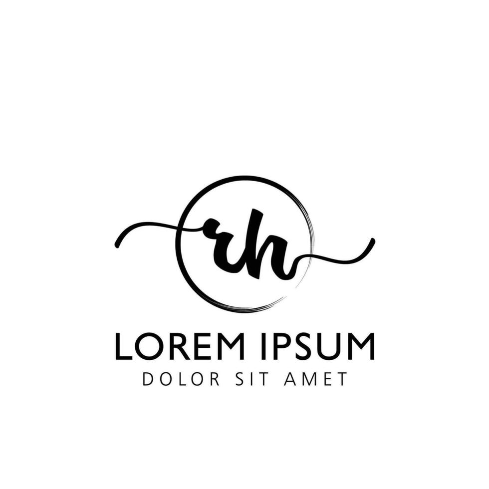 Letter RH Initial handwriting logo with signature and hand drawn style. vector