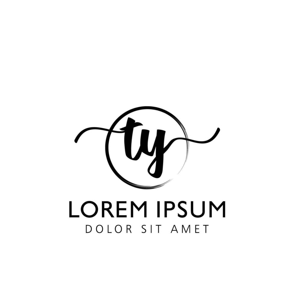 Letter TY Initial handwriting logo with signature and hand drawn style. vector