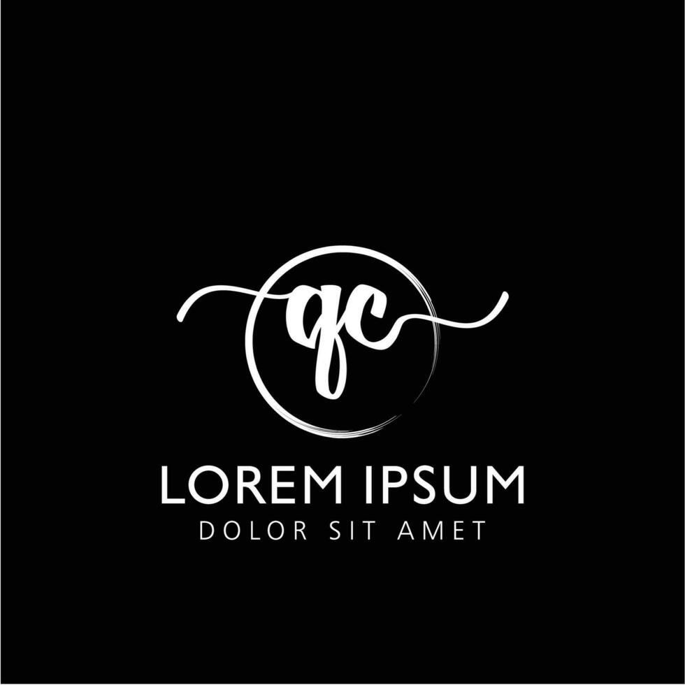 Letter QC Initial handwriting logo with signature and hand drawn style. vector