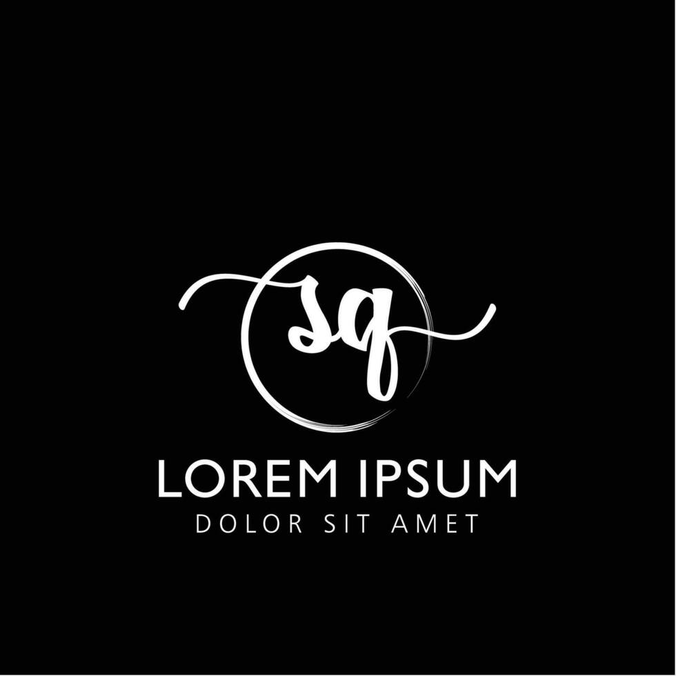 Letter SQ Initial handwriting logo with signature and hand drawn style. vector