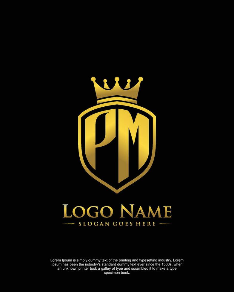 initial PM letter with shield style logo template vector