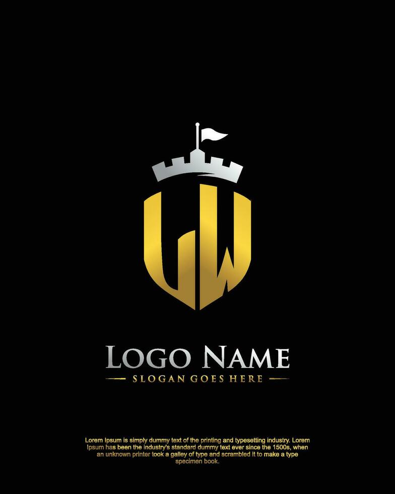 initial LW letter with shield style logo template vector