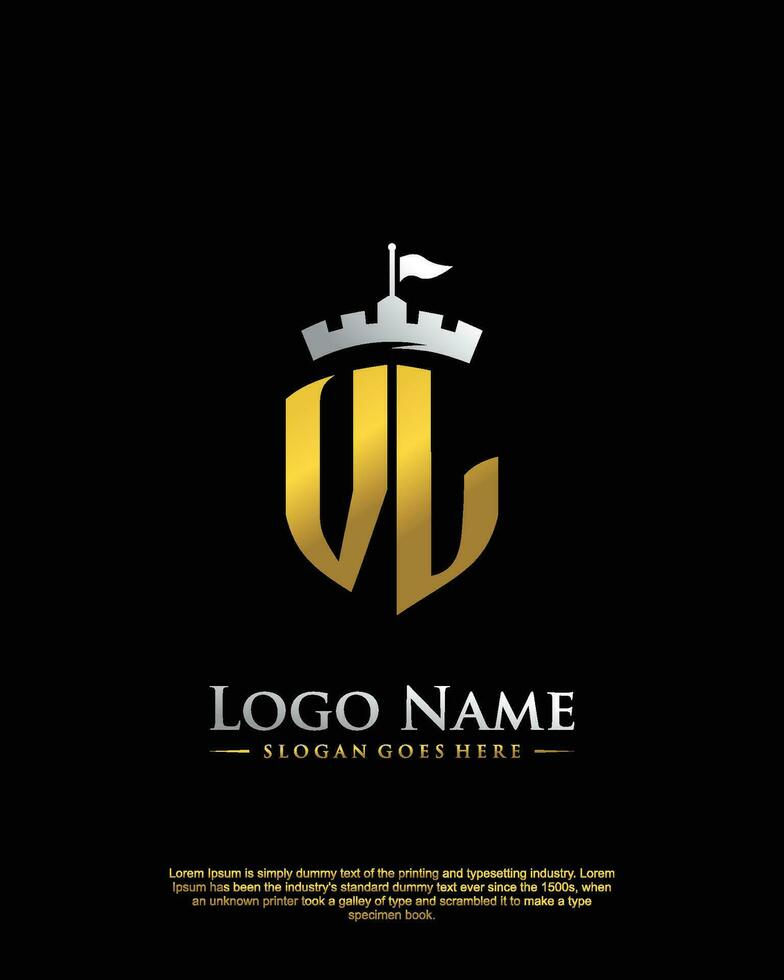 initial VL letter with shield style logo template vector