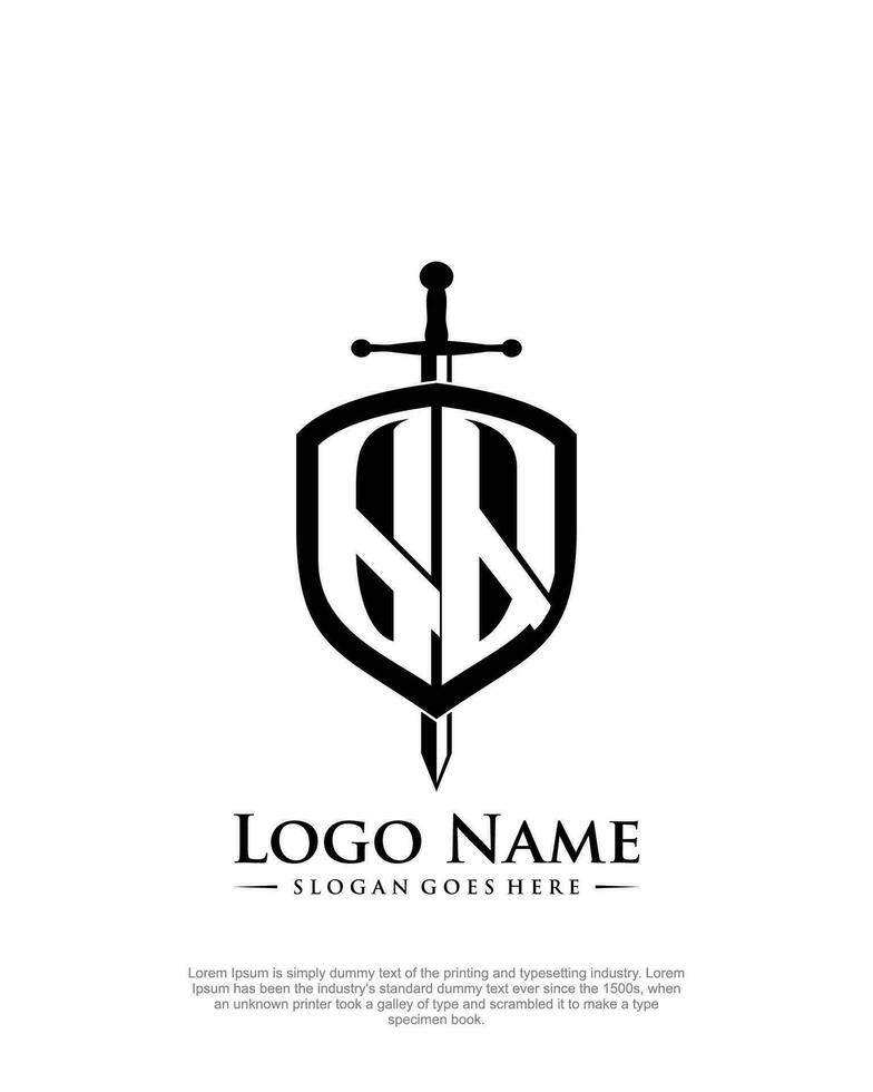 initial QQ letter with shield style logo template vector