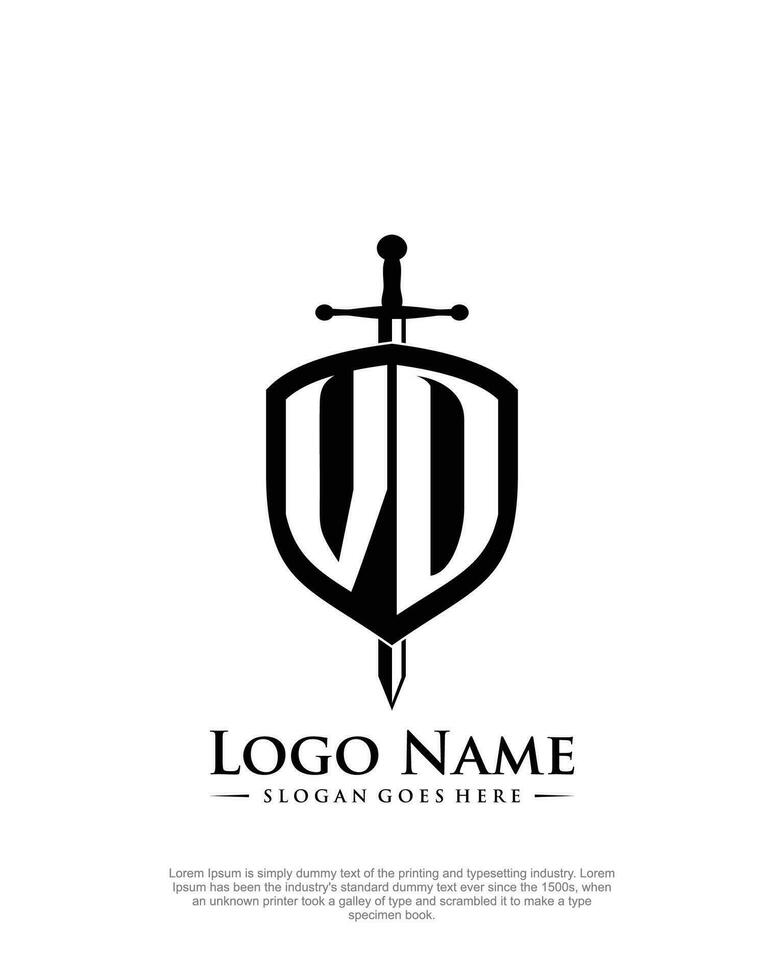 initial VD letter with shield style logo template vector