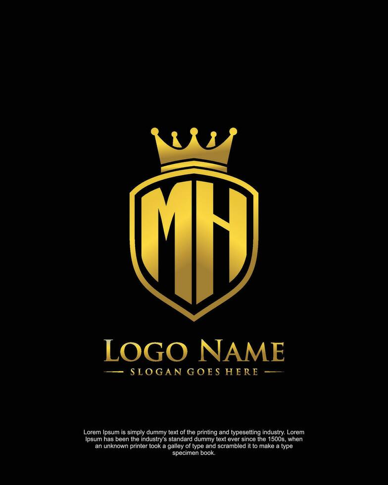 initial MH letter with shield style logo template vector