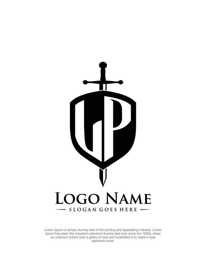 initial LP letter with shield style logo template vector