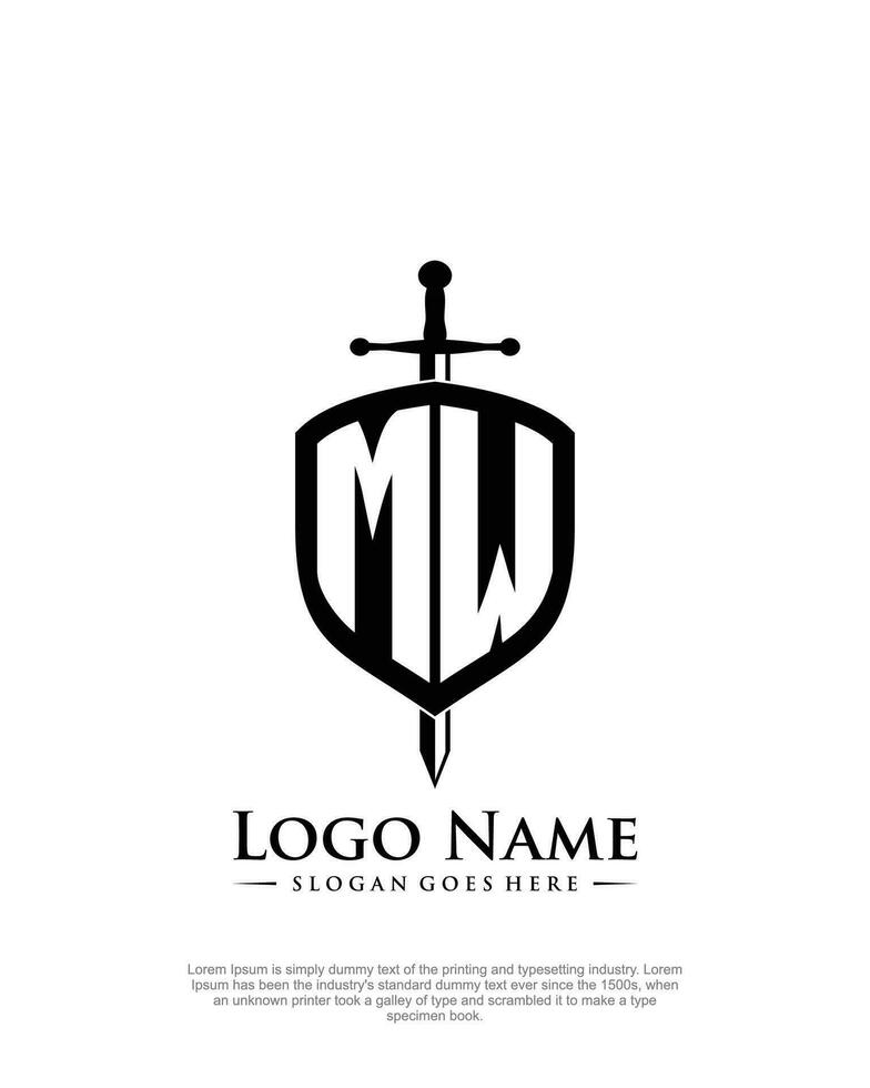 initial MW letter with shield style logo template vector
