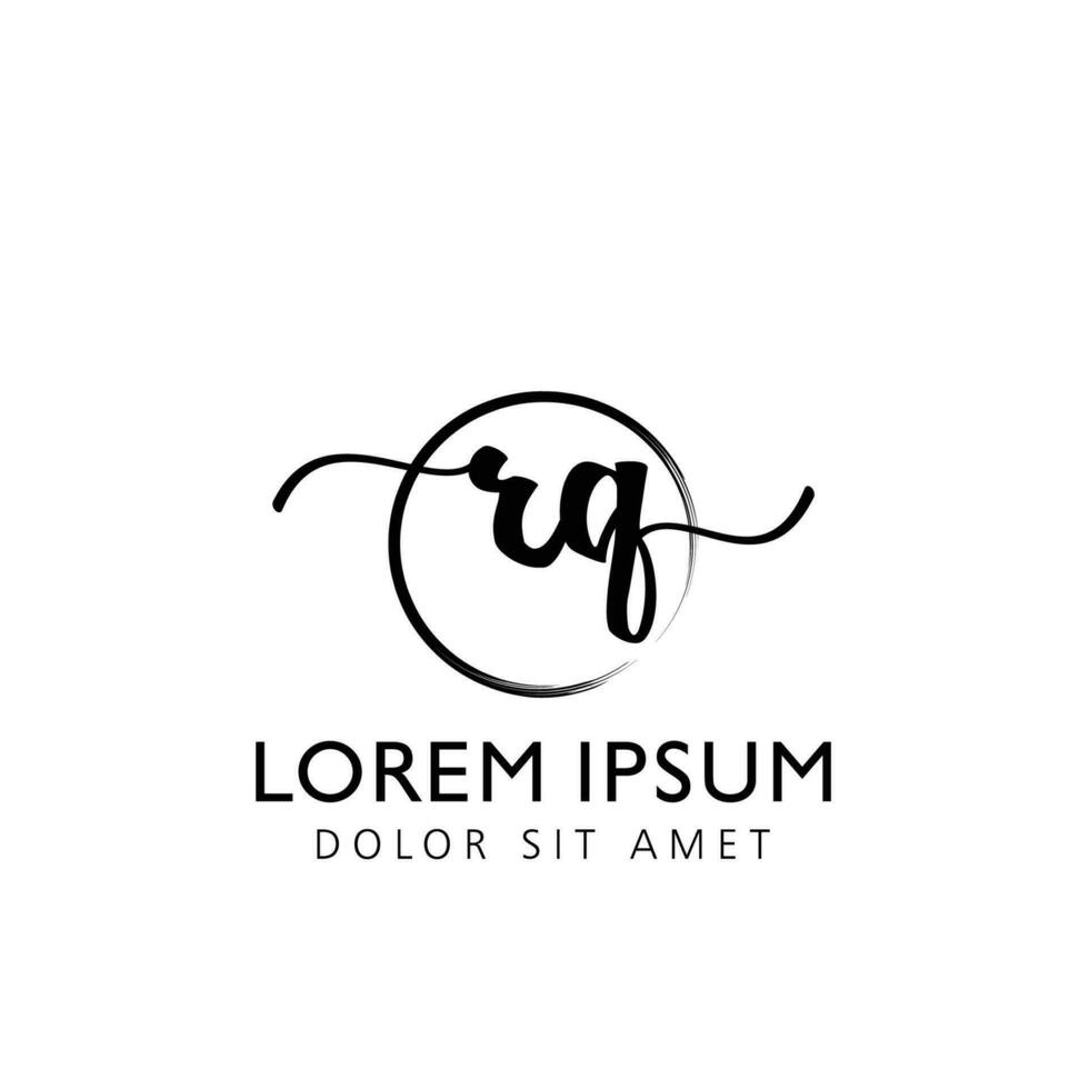 Letter RQ Initial handwriting logo with signature and hand drawn style. vector