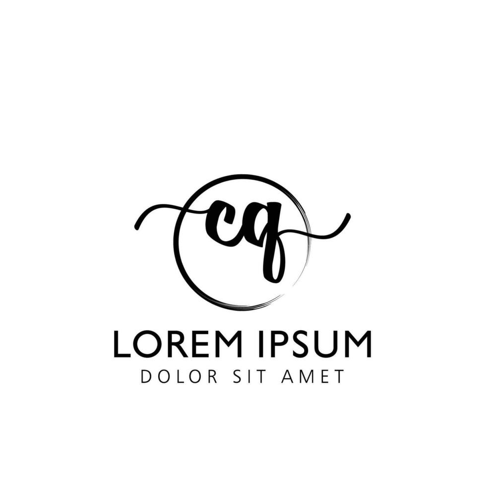 Letter CQ Initial handwriting logo with signature and hand drawn style. vector