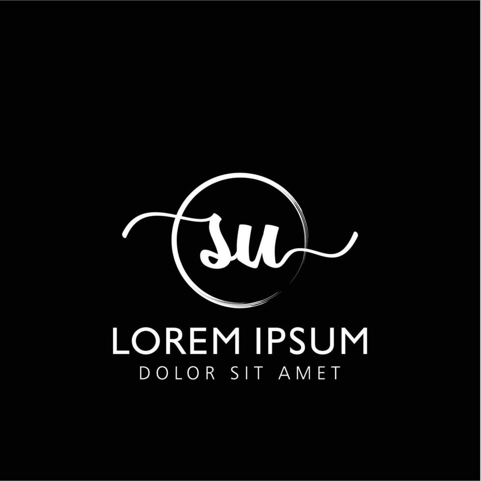 Letter SU Initial handwriting logo with signature and hand drawn style. vector
