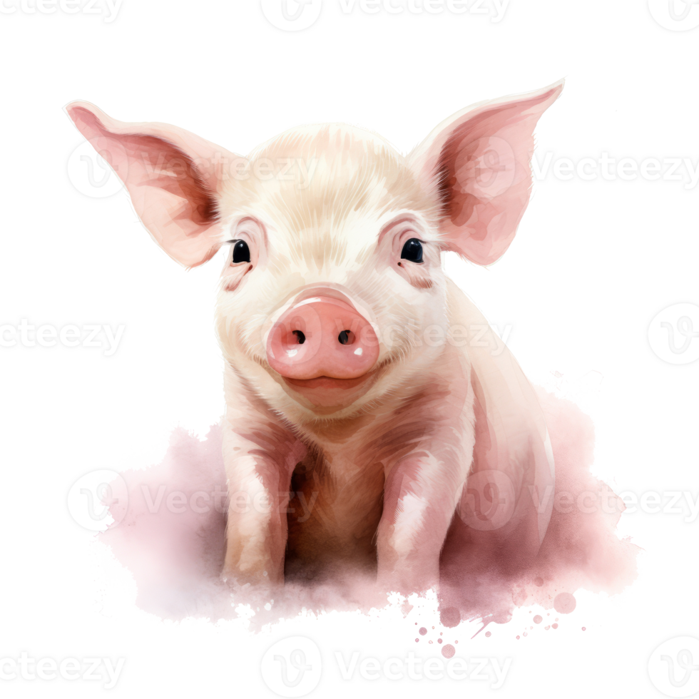 Cute watercolor pink pig isolated. Illustration AI Generative png