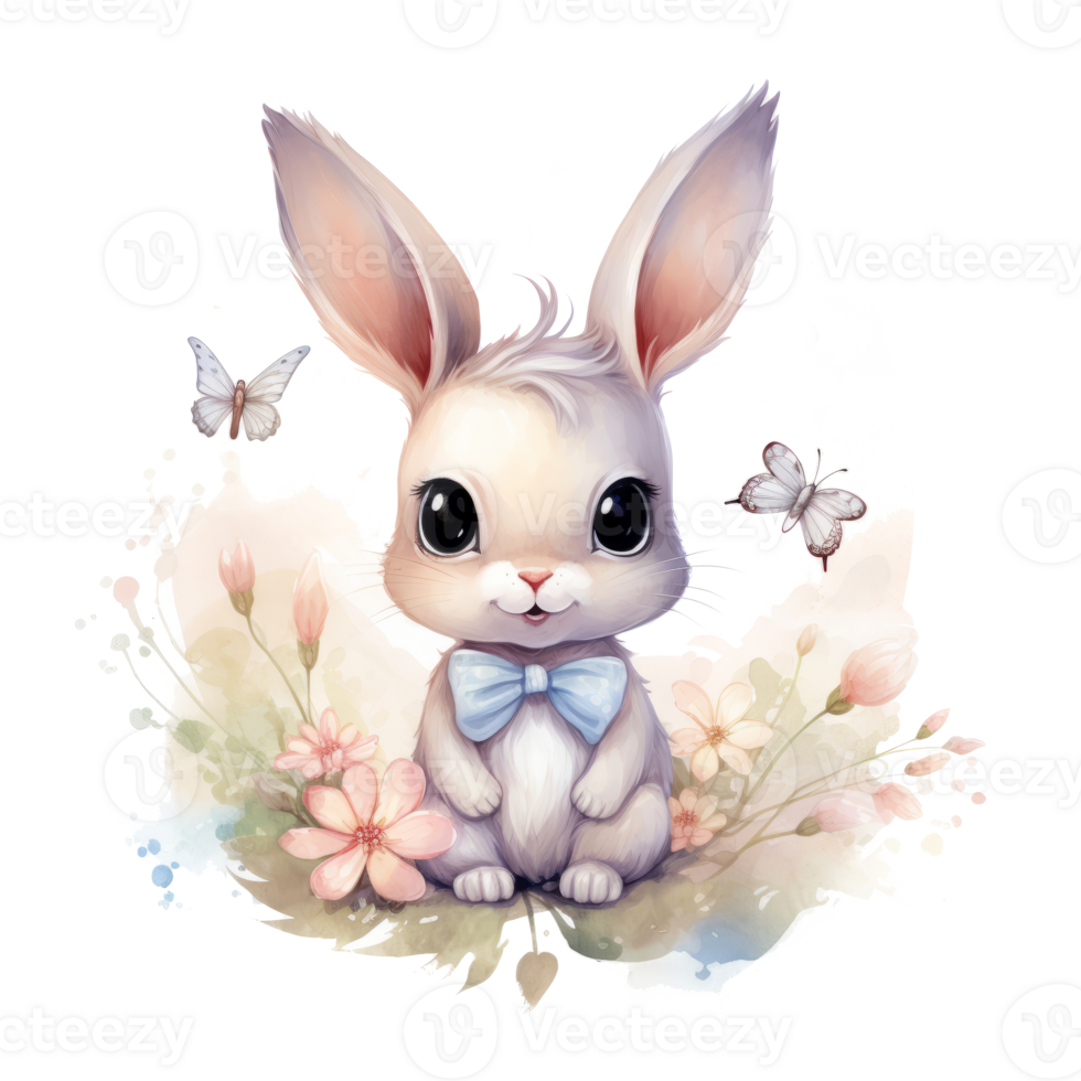 Cute watercolor little bunny. Illustration AI Generative png