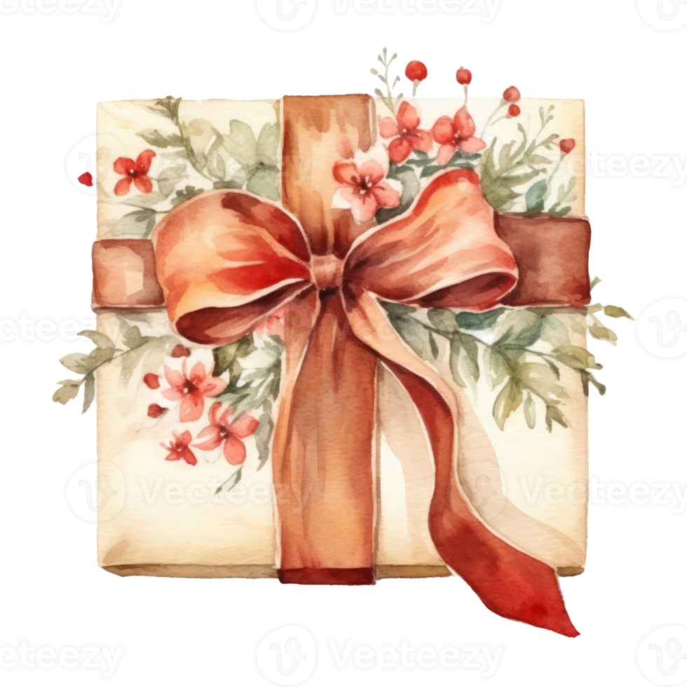 Watercolor gift box isolated. Illustration png