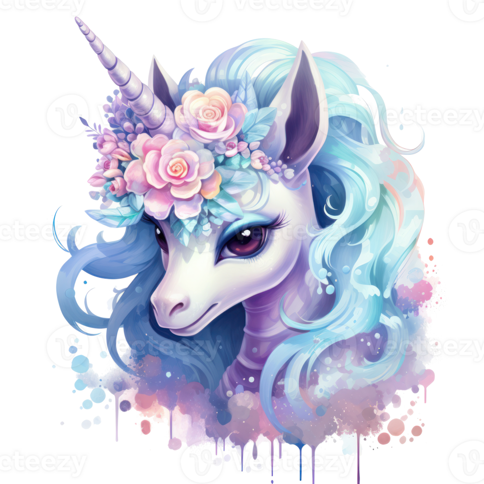 linda acuarela unicornio. ilustración ai generativo png