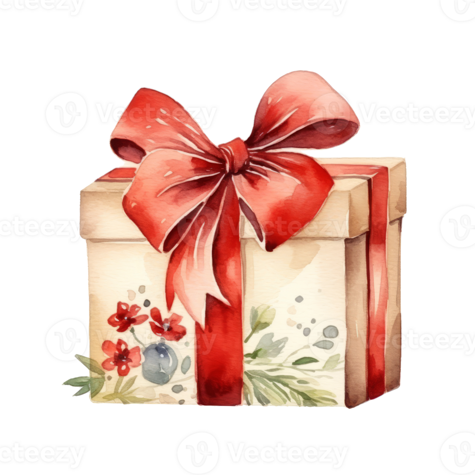 Watercolor gift box isolated. Illustration png
