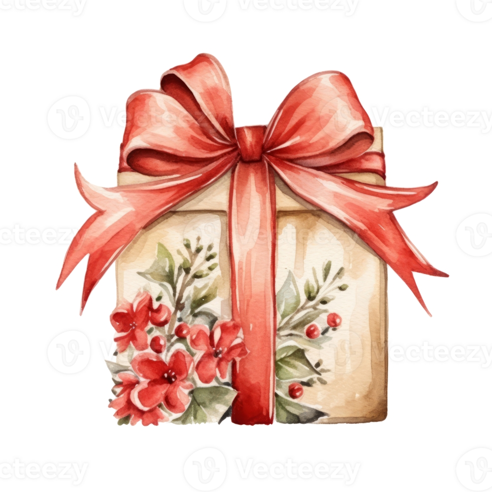 Watercolor gift box isolated. Illustration png