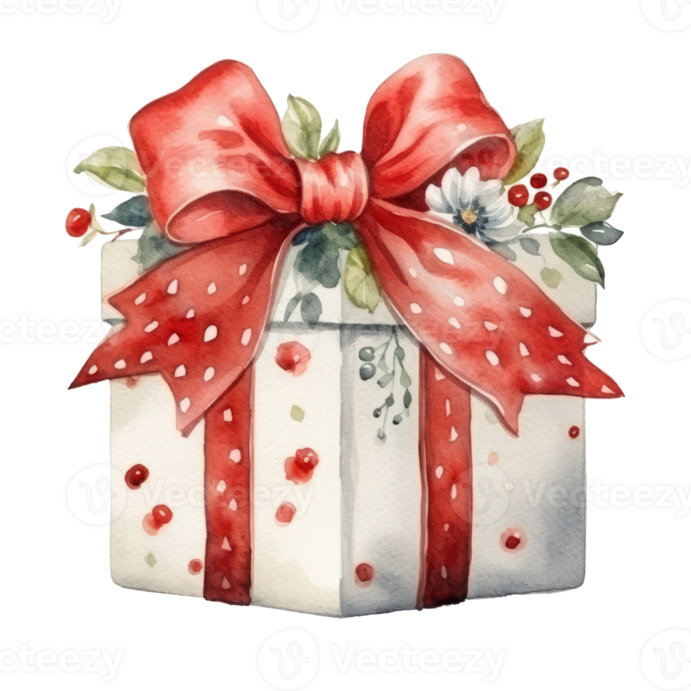 Watercolor gift box isolated. Illustration png
