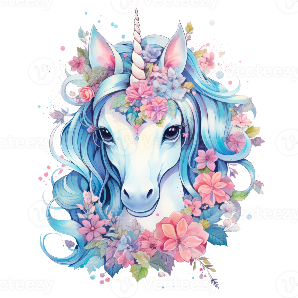 linda acuarela unicornio. ilustración ai generativo png