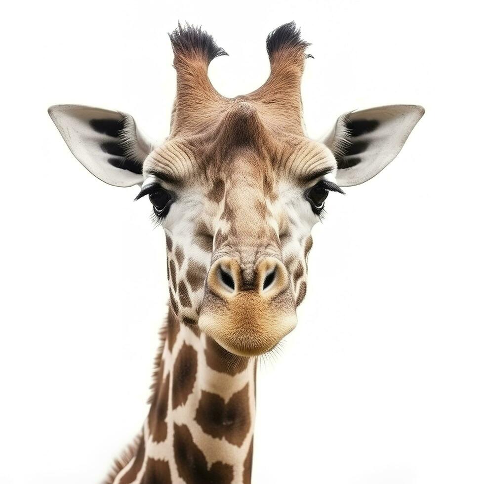 A close up photo of a giraffe isolated on white background, generate ai