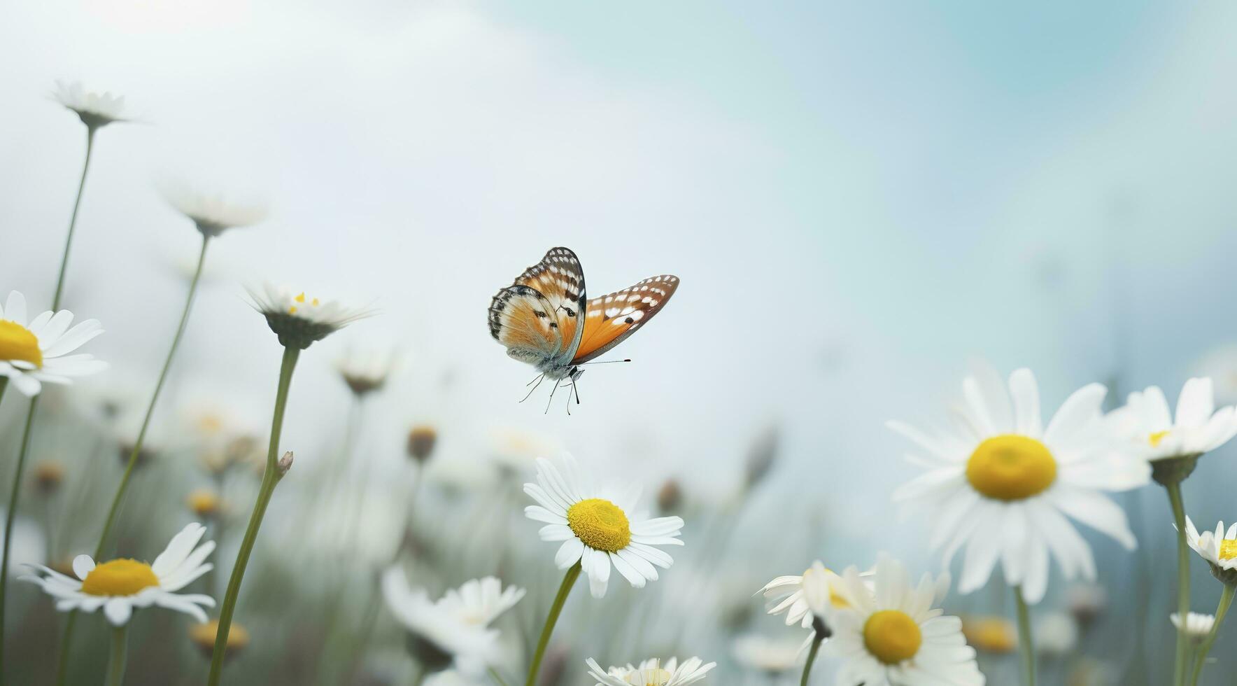 abstract nature spring Background. spring flower and butterfly, generate ai photo