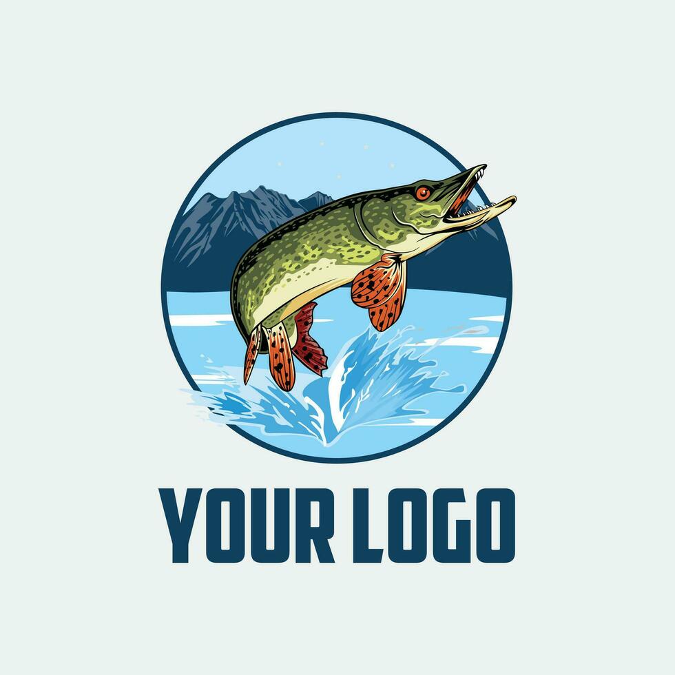 vector logo jumping pike fishing