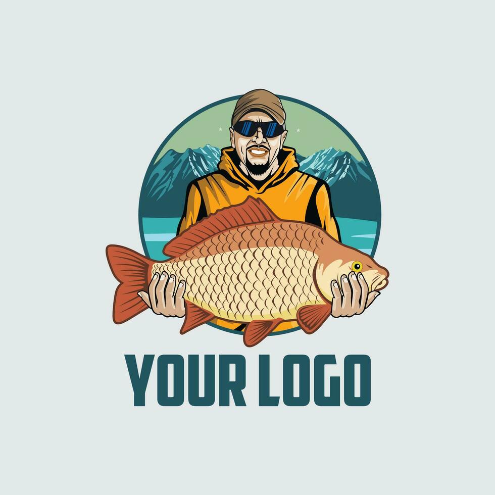 vector logo carpa pescado ingenio pescador