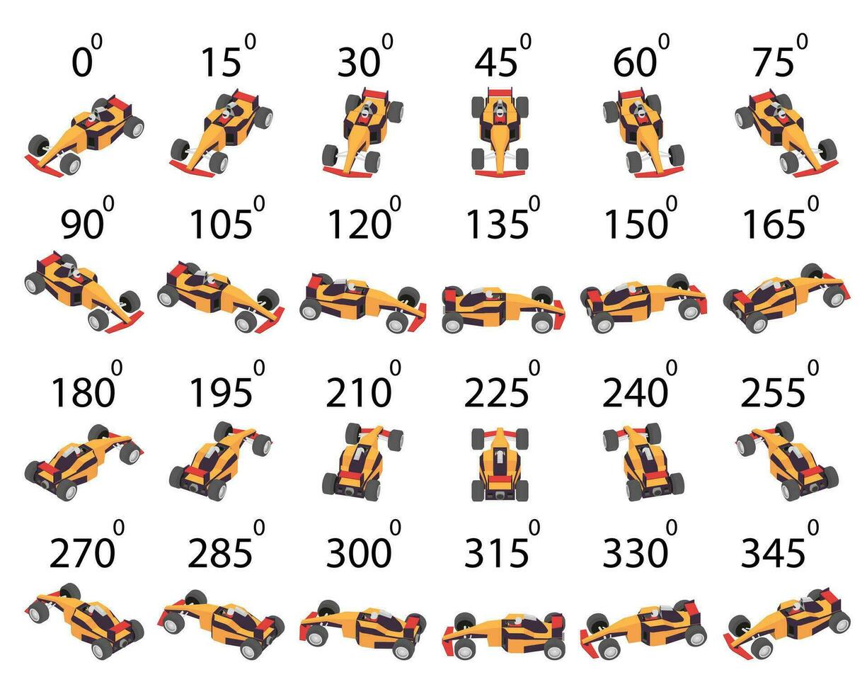 A set of 24 racing cars from different angles. vector