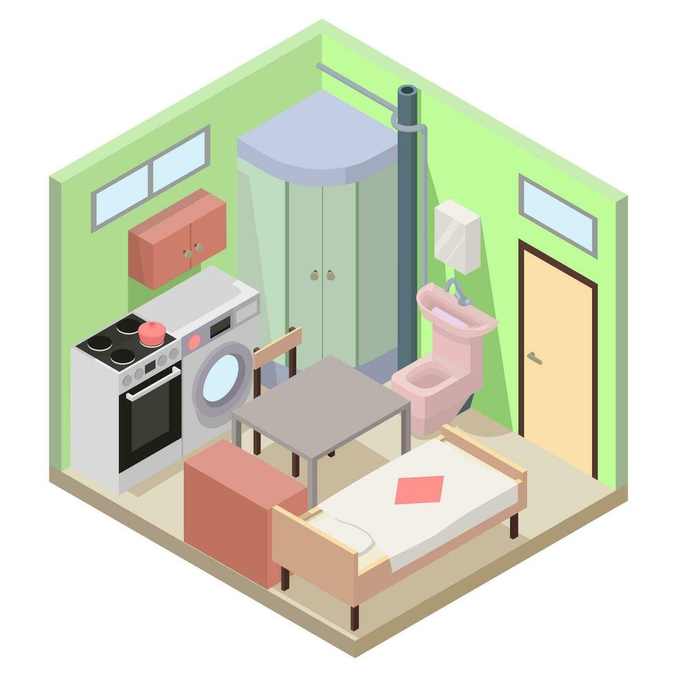 Compact small apartment in isometric view. vector