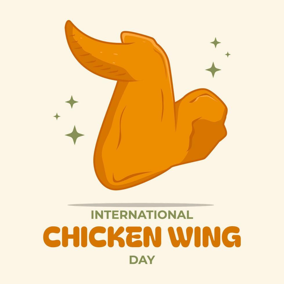 International chicken wing day celebration flat design. Flying golden brown chicken wing. Fried chicken wing cartoon vector