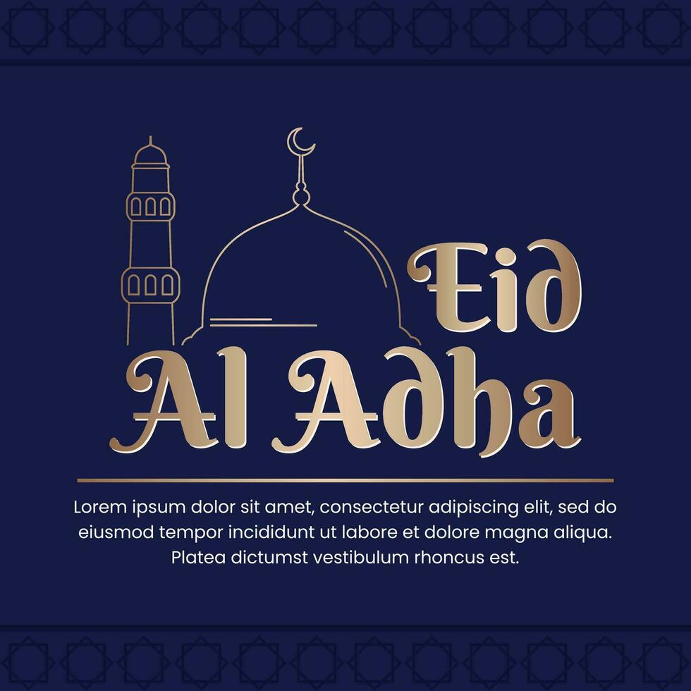 Eid Al Adha gold design. Greeting card template or background. Eid Mubarak theme. Vector illustration