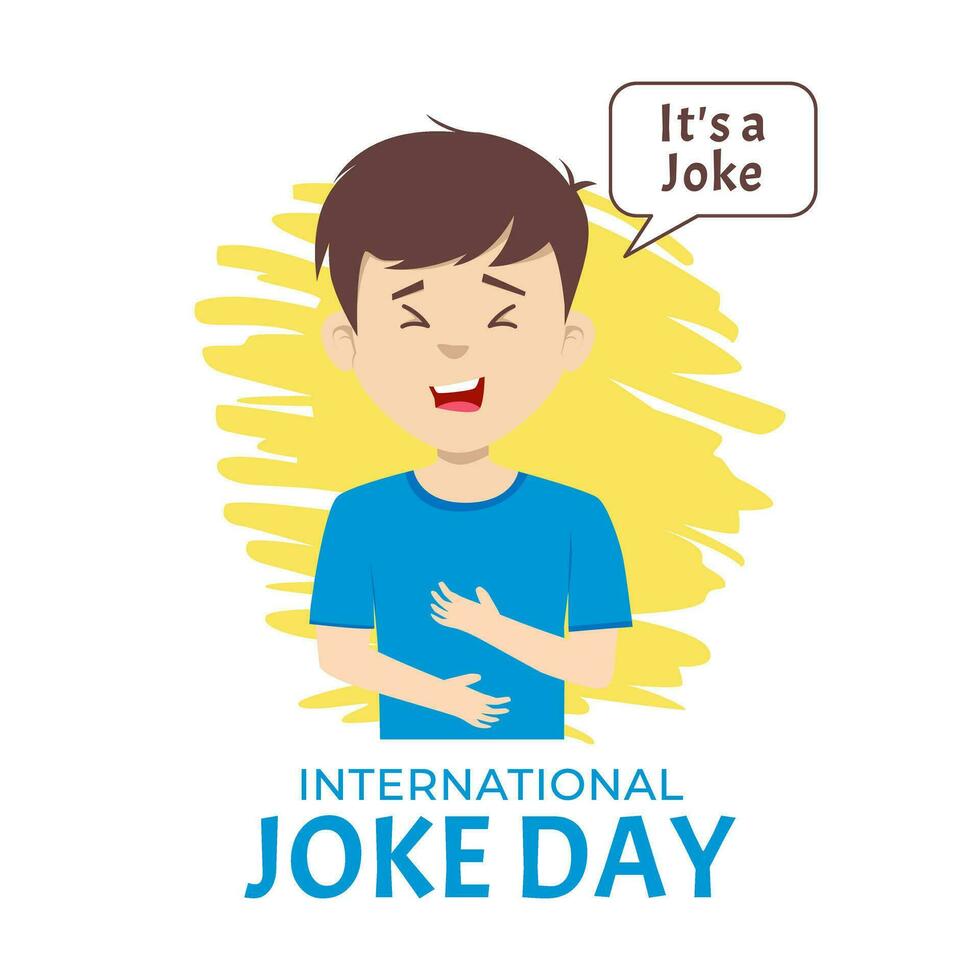 Man laughs out loud at jokes vector illustration. International joke day celebration flat poster