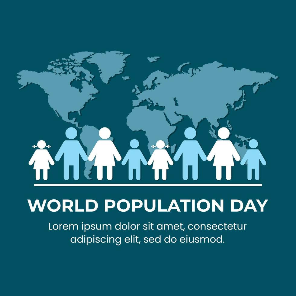 World population day background with world map and paper people, good for banner, poster, social media post, etc vector