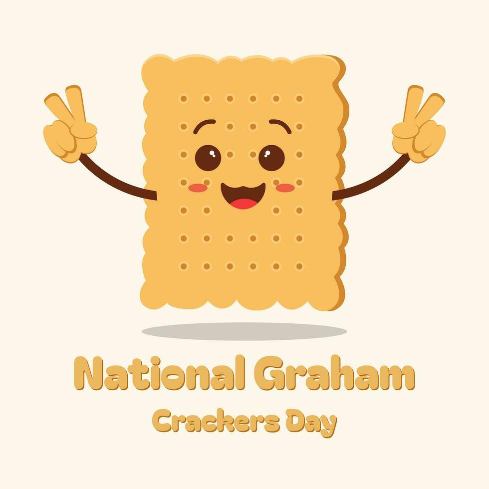 Vector graphic of national graham cracker day with smile biscuit cartoon flat design