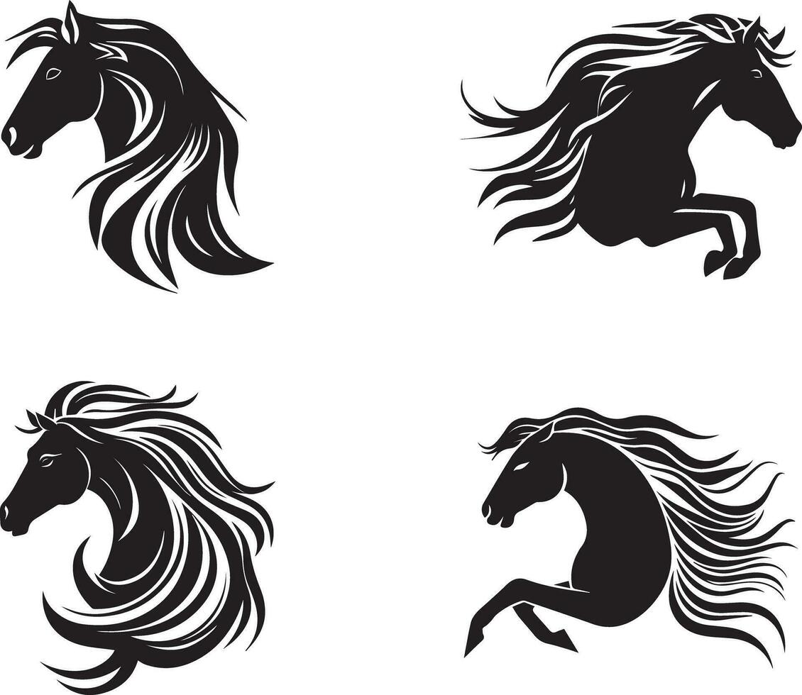 vector set of horses face logo isolated on white background