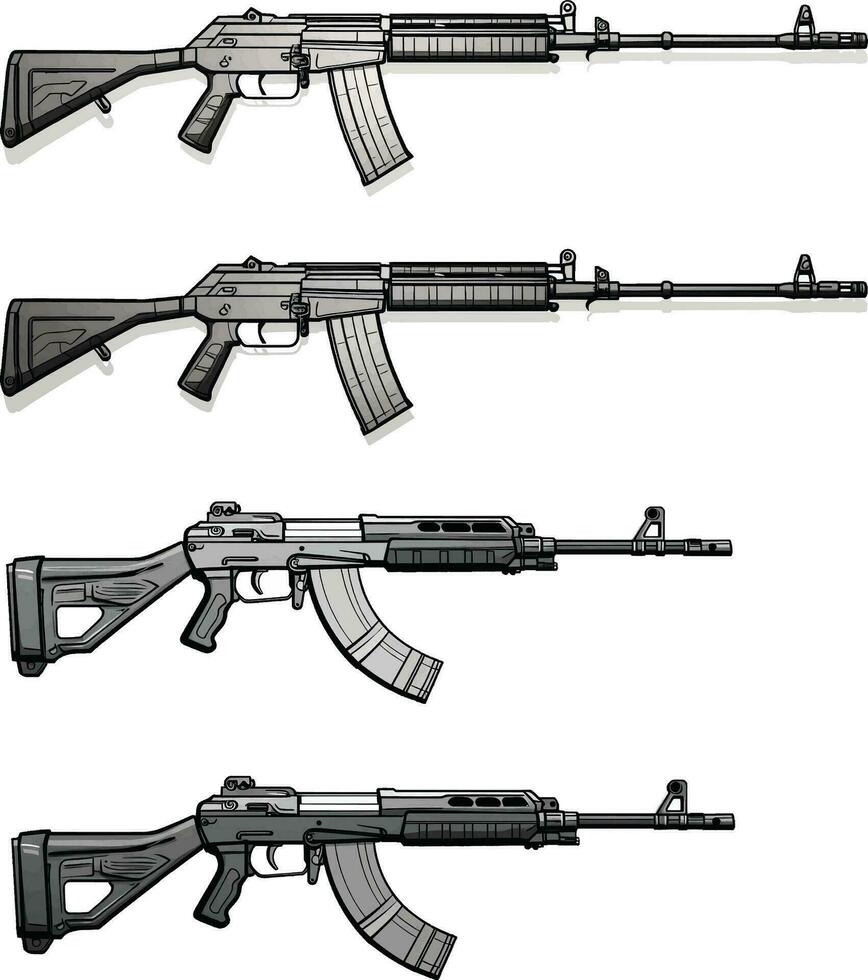 Vector set of weapons  guns isolated on white background