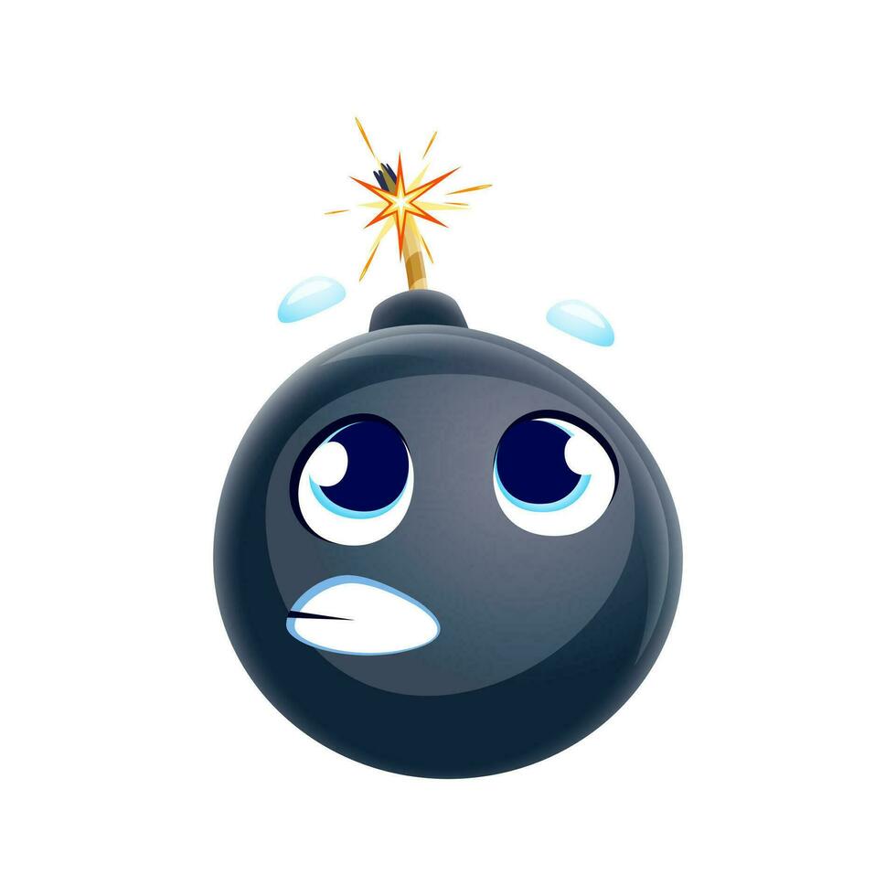 Cartoon scared bomb character with wick or fuse vector