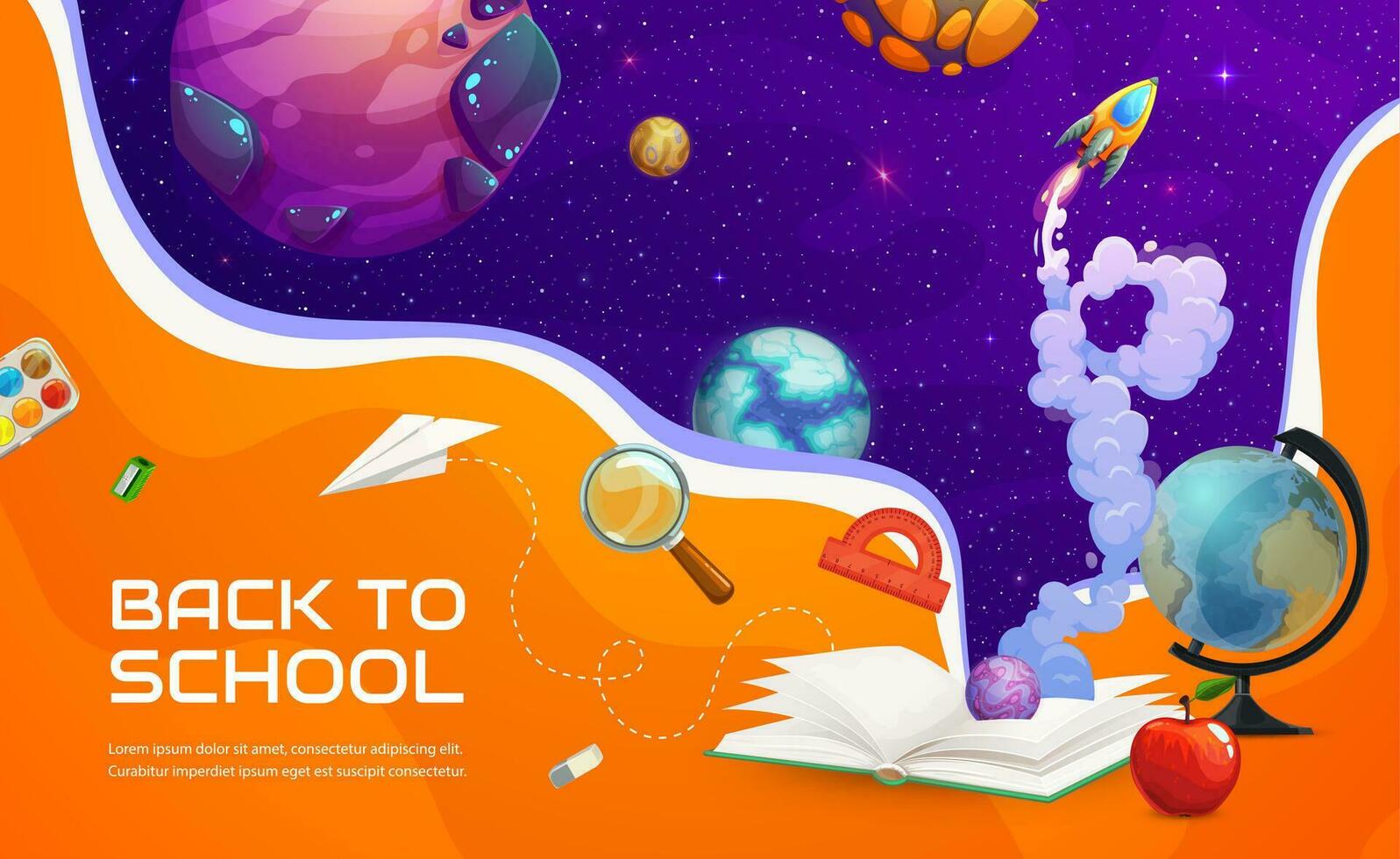 Back to school paper cut poster with galaxy space vector