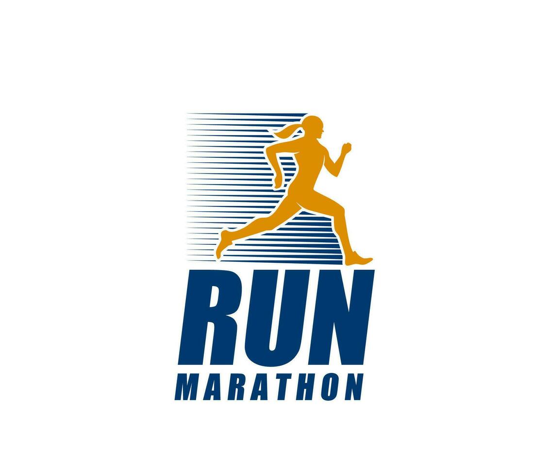 Marathon run sport icon, sprint runners club sign vector