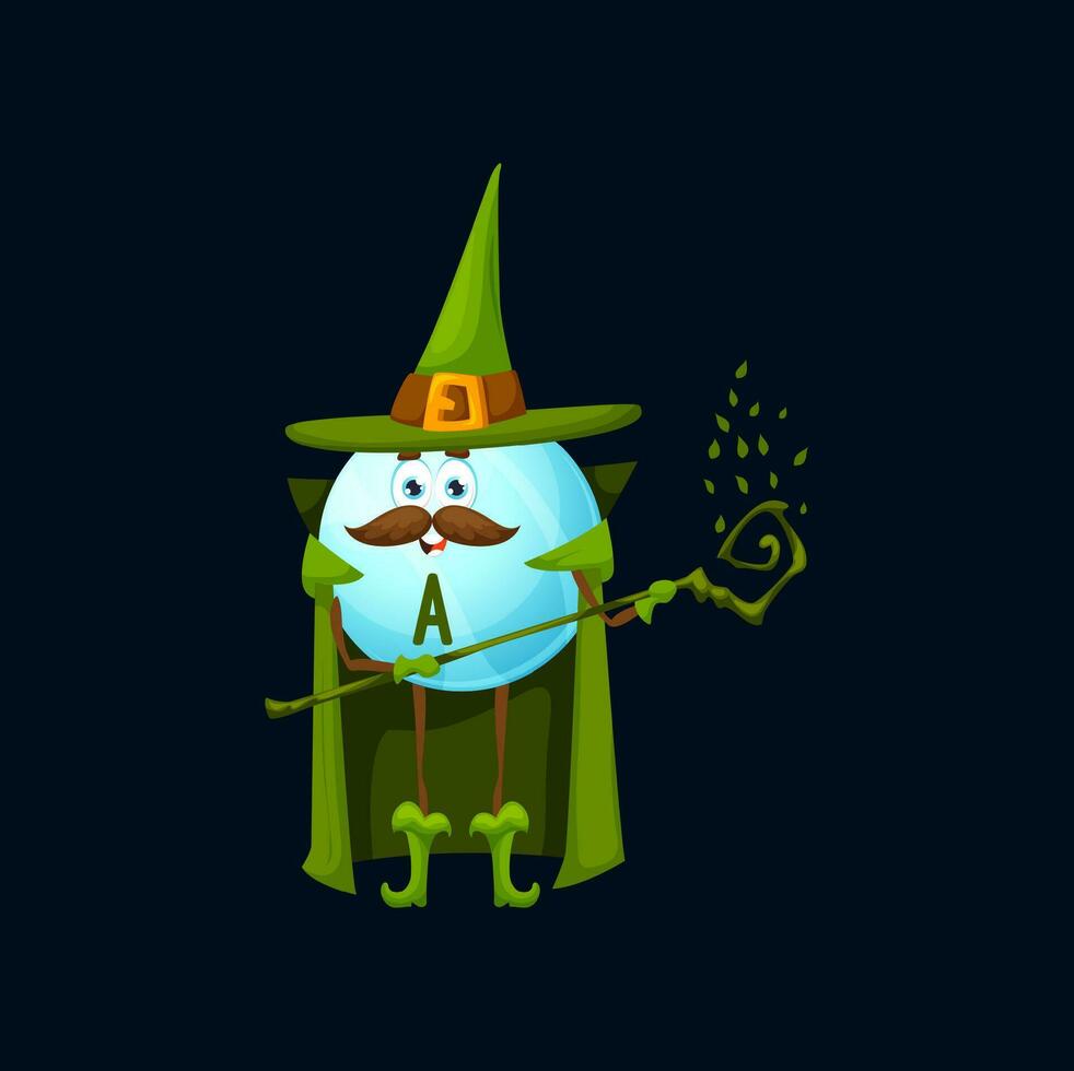 Cartoon vitamin A sorcerer character with staff vector