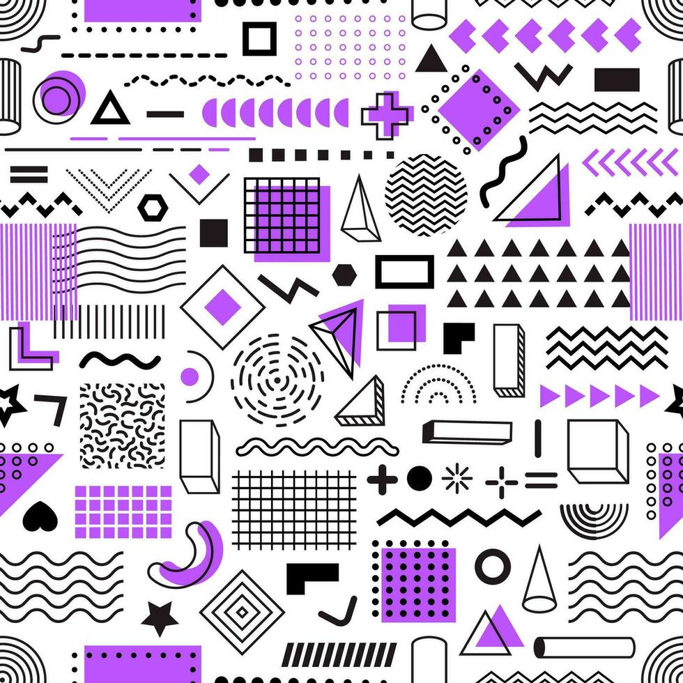 Memphis geometric line shapes seamless pattern vector