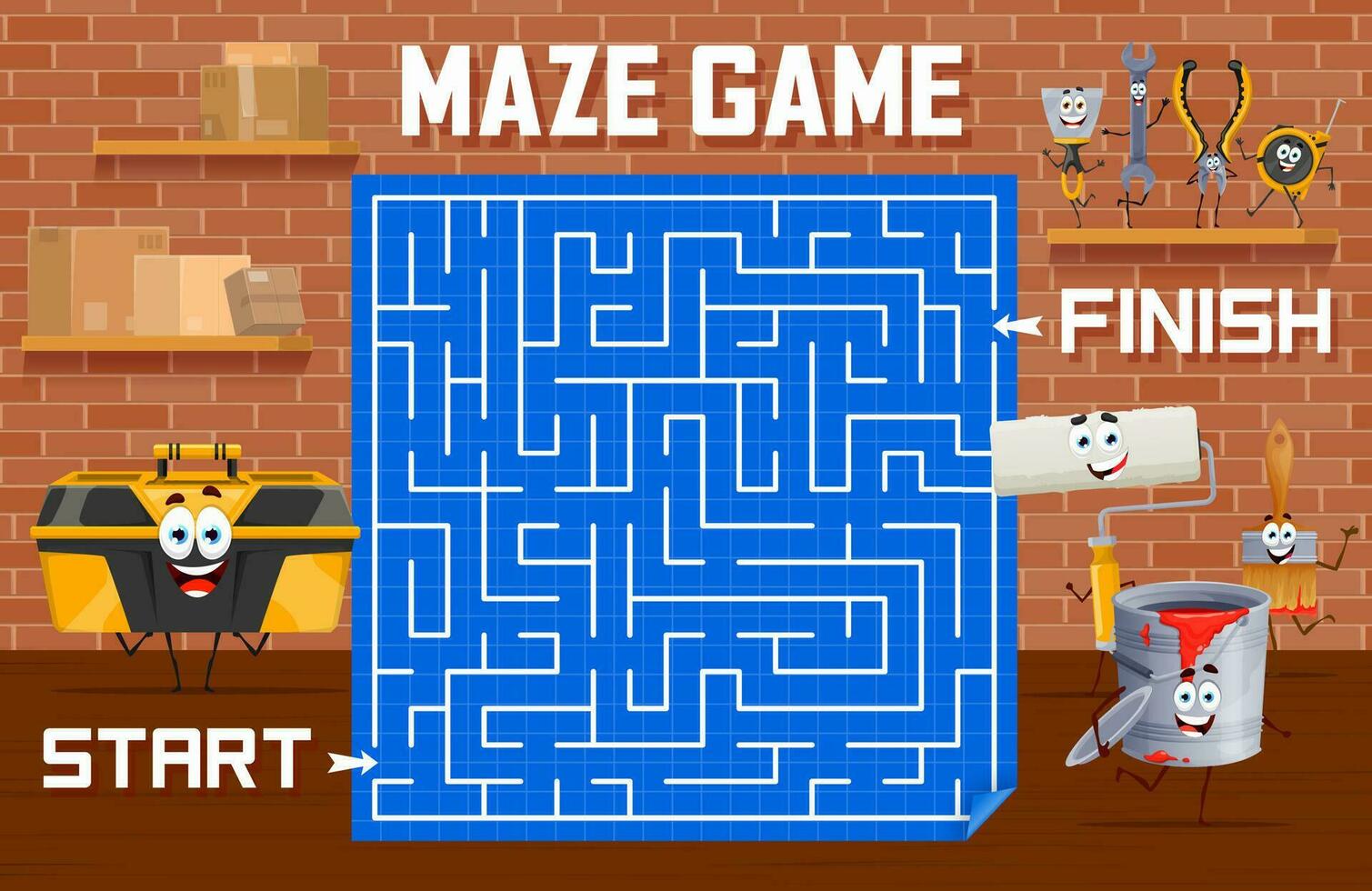 Labyrinth maze, help to toolbox to find work tools 25431386 Vector Art