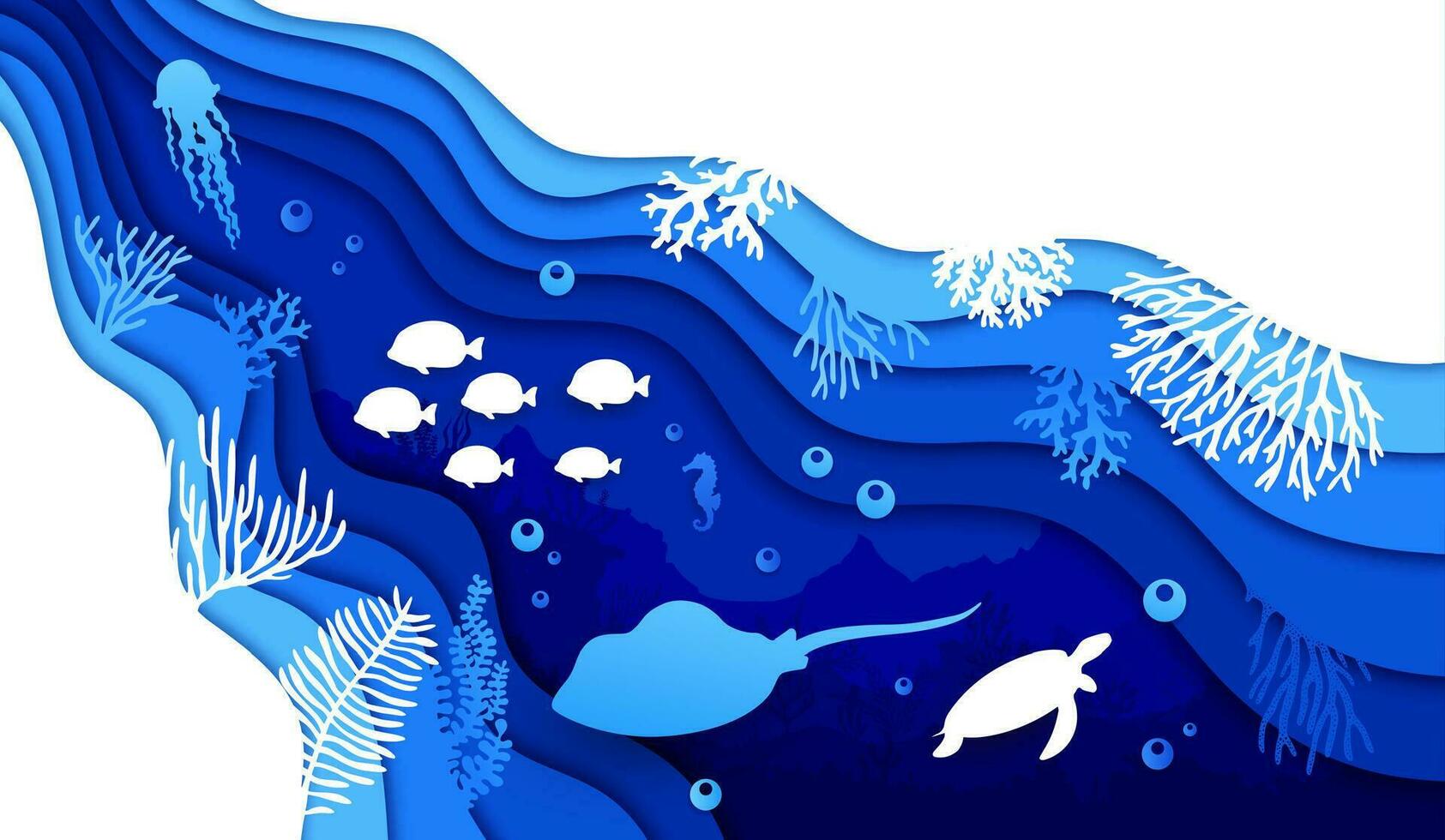 Underwater paper cut, sea landscape with stingray vector