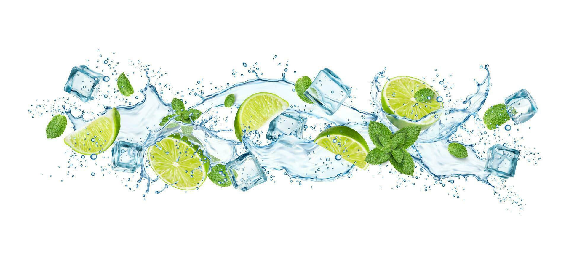 mojito bebida chapoteo con realista agua ola vector