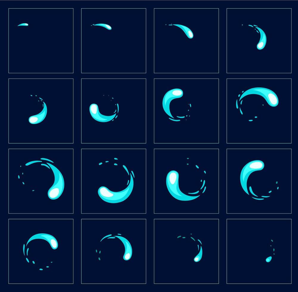 Water motion sprite sheet, animated swirl, cartoon vector