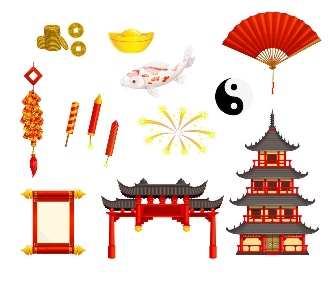 Cartoon Chinese New Year or lunar year and holiday vector
