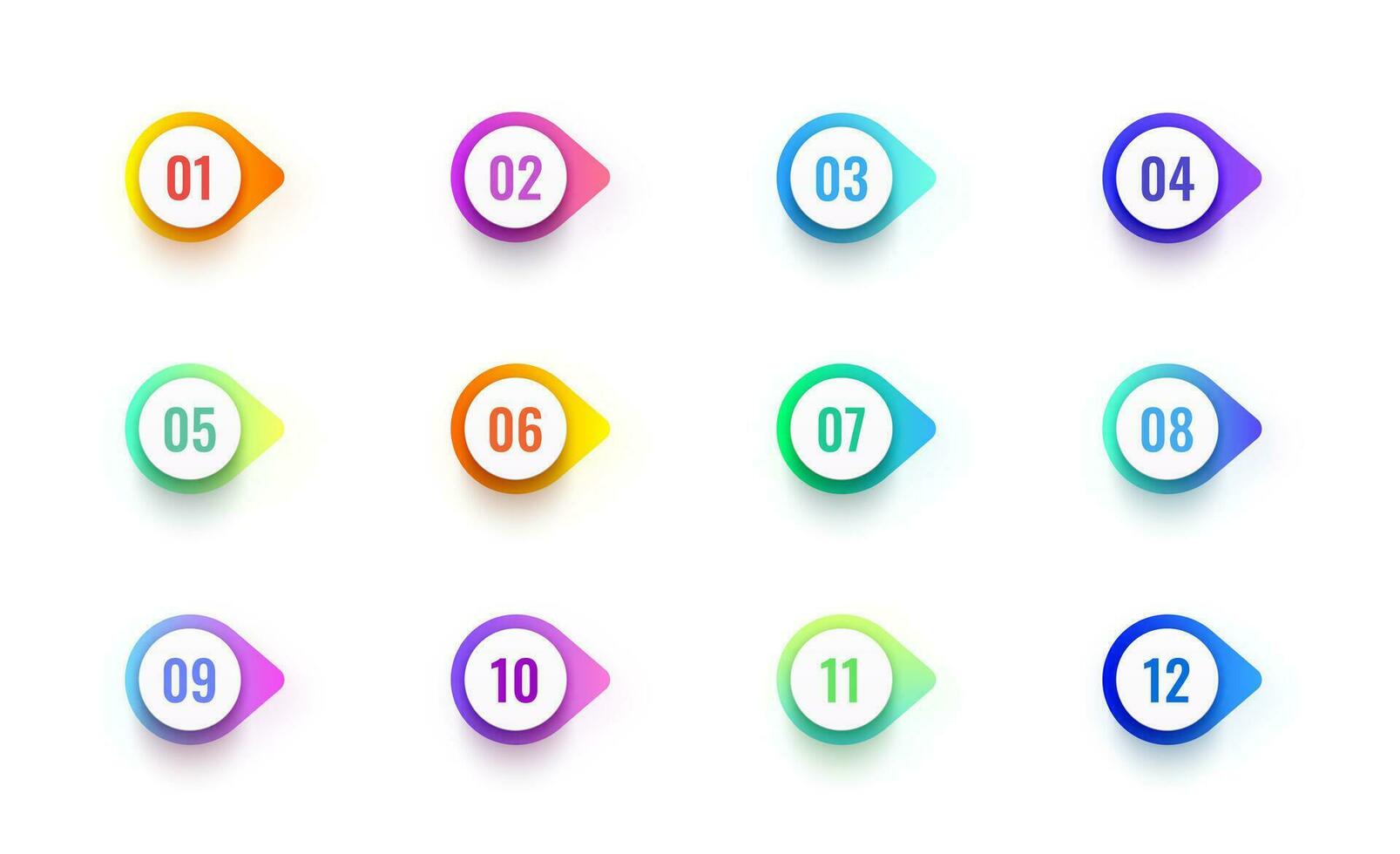 Number bullet points, tags, icons and buttons vector